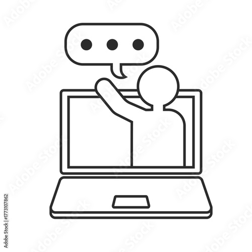 会議、ミーティング、Web会議のイラスト（Web会議、発言、挙手）