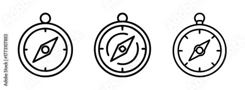 Three compasses vector illustration for navigation, travel, and direction finding adventure design element