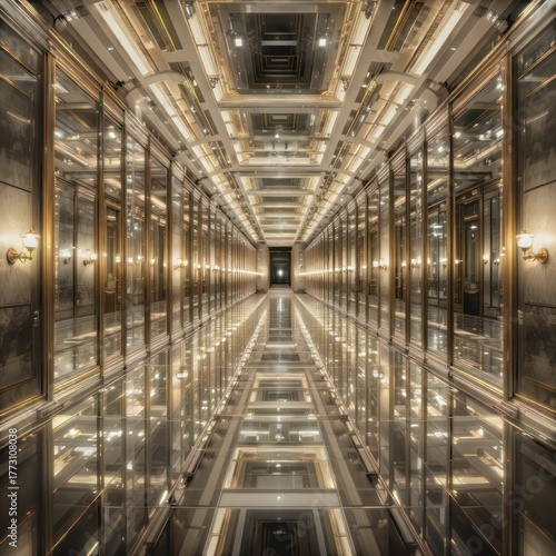 Golden futuristic hallway perspective