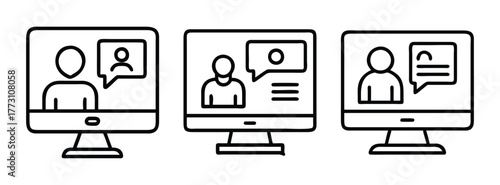 Online video conference call meeting webinar communication technology vector icon illustration