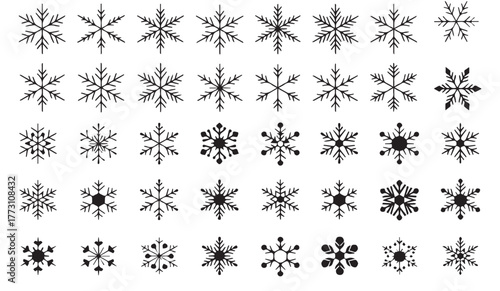 Delicate snowflake collection perfect for winter holiday designs, festive backgrounds, and elegant seasonal greetings with unique intricate details