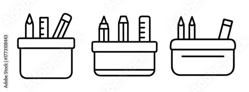 Drawing pencils and rulers in pencil holders vector illustration for school and office supplies