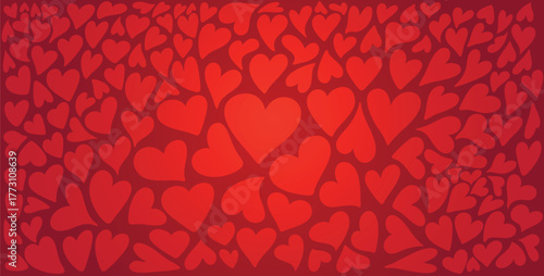 Red Heart Pattern Background, Love and Valentines Day Design. Romantic red background filled with glowing hearts. Ideal for Valentines Day, wedding invitations, greeting cards, banners, posters
