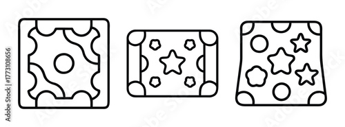 Vector outline illustration of decorative patterned rectangles with star and oval shapes