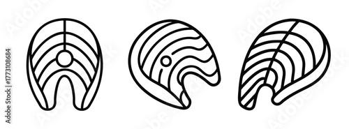 Salmon steak vector illustration, seafood drawing, fish cut outline, food ingredient graphics design
