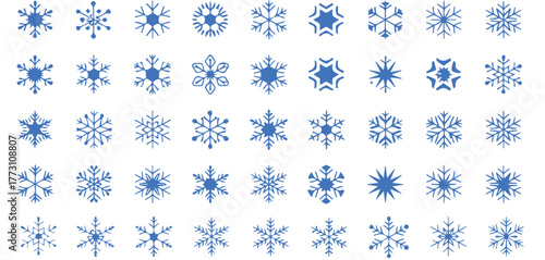 Stunning collection of intricate blue snowflakes, showcasing unique icy crystalline patterns perfect for winter holiday designs and frosty seasonal decorations