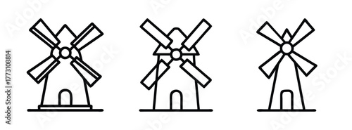 Windmill illustration vector set collection of farm windmills with blades black and white icon