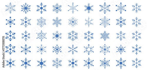 High-Quality Vector Collection of Intricate Blue Snowflakes: Diverse Shapes for Seasonal Graphic Design and Holiday Projects