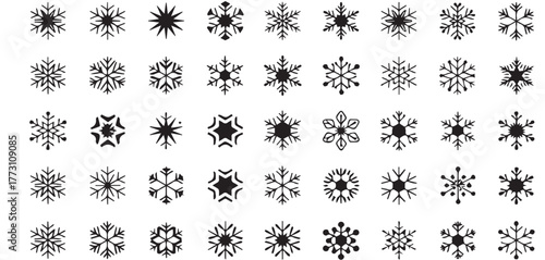 Delicate snowflake collection for winter holiday designs, creating a magical frosty atmosphere for seasonal promotions and festive occasions