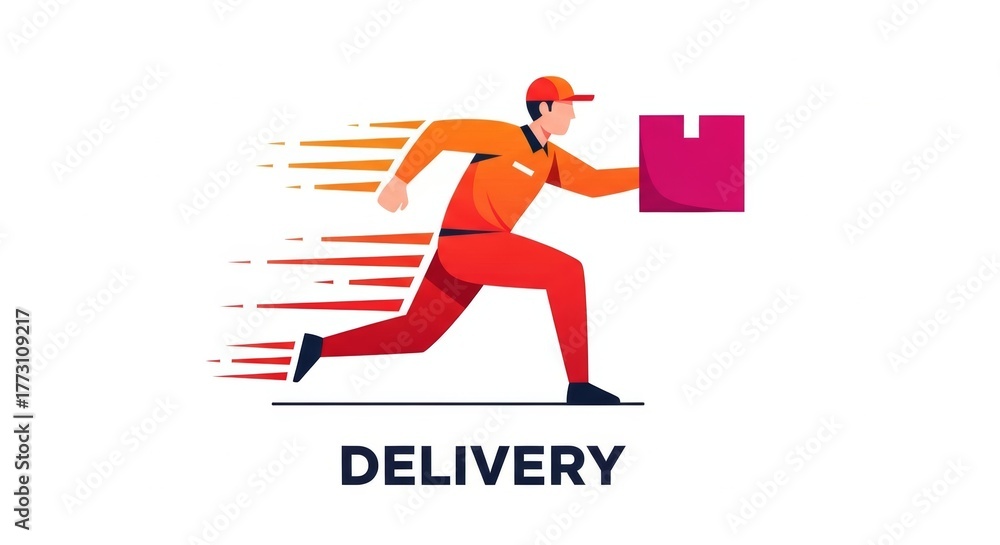 Naklejka premium Express delivery man running with package icon, fast courier service vector
