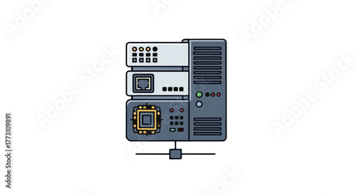 Modern computer server rack with network connectivity