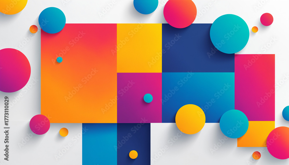 Obraz premium geometric colorful abstract background with squares and floating spheres