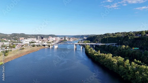 Wallpaper Mural South Charleston City Skyline Over Kanawha River With Kanawha River Bridge and South Side Bridge, Downtown, And Hills In Distance Torontodigital.ca
