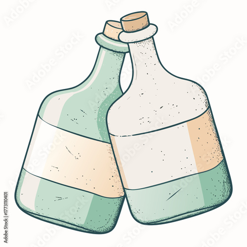 Vintage glass bottles clinking together with pastel colors  