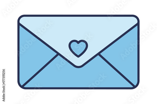 Light blue mail envelope with a dark blue heart symbol on the flap