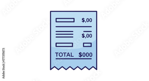 Simple blue receipt illustration showing a total cost, ideal for financial or shopping concepts.