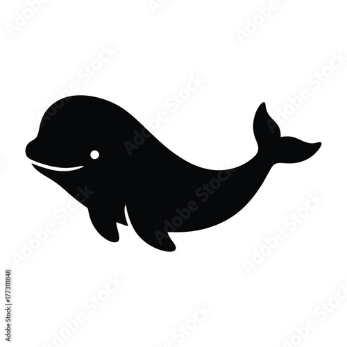 Simple Beluga Whale Black Silhouette Logo