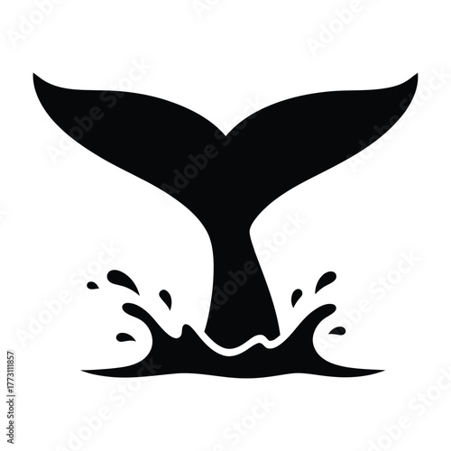 Whale Tail Fluke Diving Black Silhouette Icon