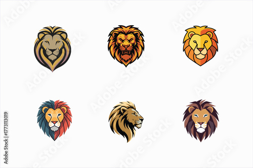 set of lion head mascot logo vector illustration