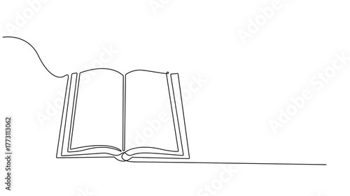 Continuous drawing line art of open book. Hand drawn one line. 4k animation, stock footage, Book continuous one line art animation. Line drawing open book video. School education concept, Full length.