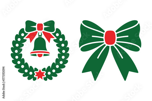 Christmas wreath and bow decorations