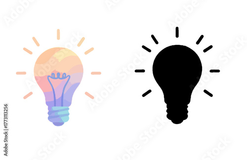Brilliant watercolor lightbulb ideas, modern inspiration and innovation for creative energy and solutions