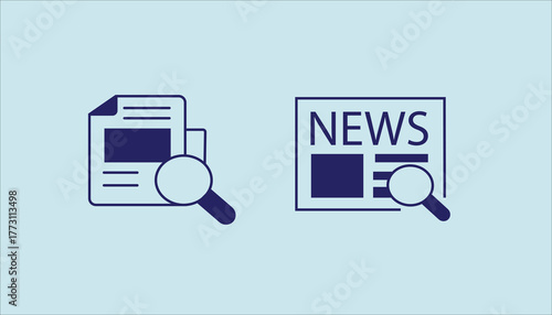 news with search flat icon design,newspaper interface, daily global headlines, news feed layout, journalism concept, information 