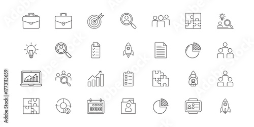 Business and finance line icon set for data analysis, reporting, and corporate management. Minimalist line icon collection for corporate and business themes. Vector icon, Vector Illustration.