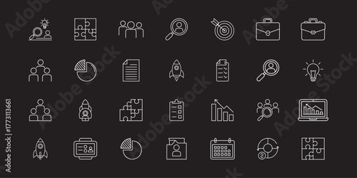 Business and finance line icon set for data analysis, reporting, and corporate management. Minimalist line icon collection for corporate and business themes. Vector icon, Vector Illustration.