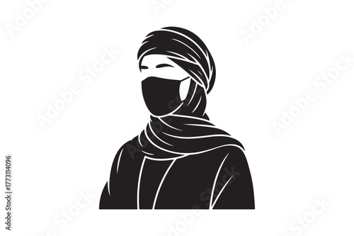 Modern muslim woman wearing hijab and face mask