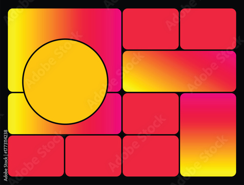 Colorful Geometric Photo Collage Layout - Editable Grid Template for Portfolio, Album, or Presentation Slide. Gradient Presentation Grid Template Abstract Design for Social Media and Business