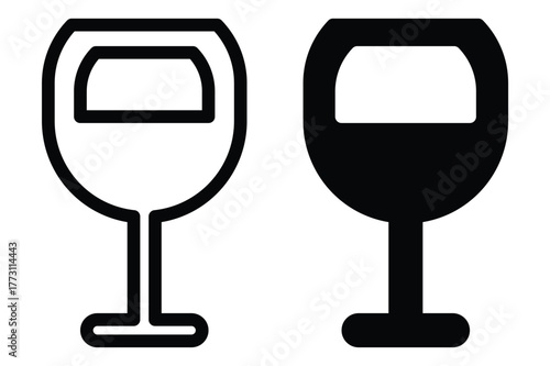 Minimalist Wine Glass Icons in Two Styles, Perfect for Elegant Designs