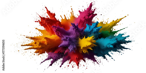 Unicorn colorful background, rainbow pattern, glitter vector texture, pastel fantase design, colorful rainbow holi paint color powder explosion isolated white wide panorama background