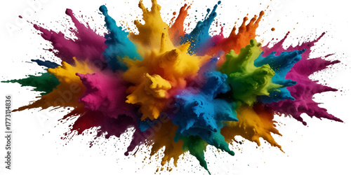 Unicorn colorful background, rainbow pattern, glitter vector texture, pastel fantase design, colorful rainbow holi paint color powder explosion isolated white wide panorama background