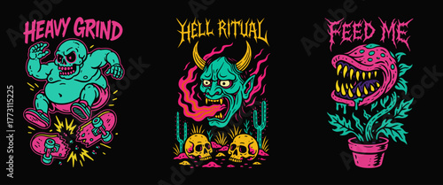 Neon Monster Vector Set – Retro Punk Illustrations