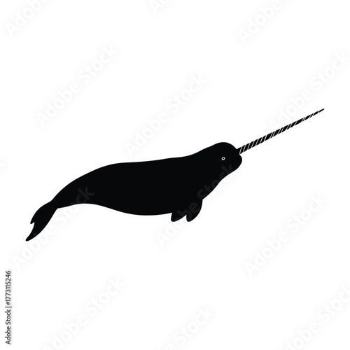 Narwhal Silhouette with Tusk Vector Icon