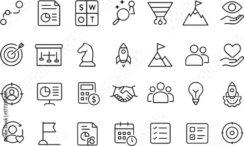 Business Strategy and Goal Achievement Line Icons Collection