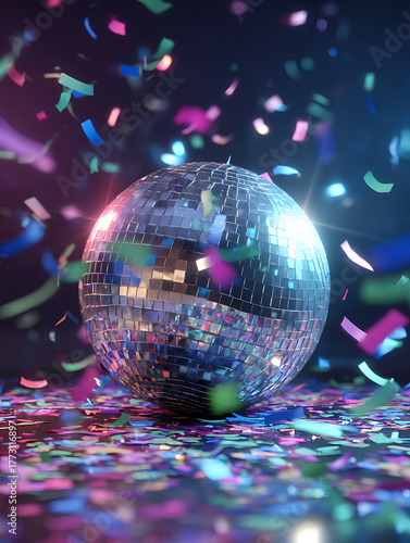 The shimmering reflective surface of the disco ball