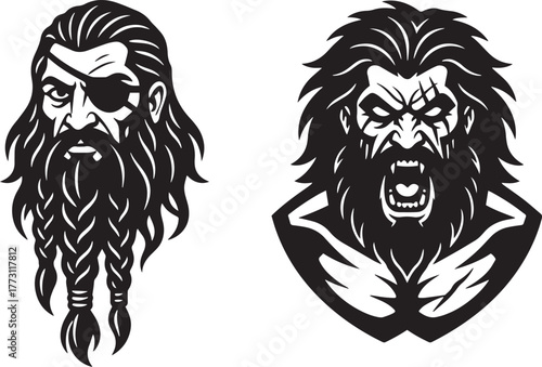 Fierce Warriors Duo: Eyepatch Viking and Roaring Savage Barbarian