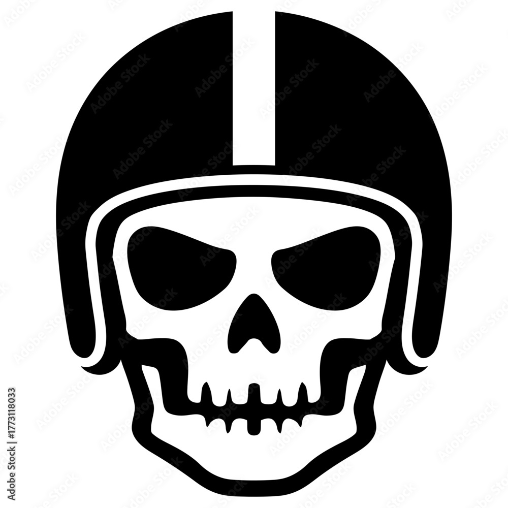 Obraz premium Vector Art Classic Biker Skull with Helmet Minimalistic Black and White Design High Contrast Illustration