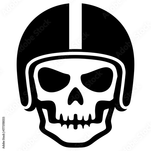 Vector Art Classic Biker Skull with Helmet Minimalistic Black and White Design High Contrast Illustration