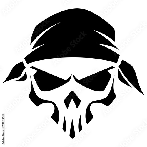 Vector Art Minimalistic Skull with Torn Bandana for Tattoo Emblem or Logo Design