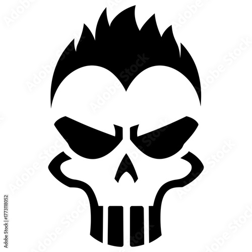 Vector Art Minimalistic Skull with Piston Mohawk Design for Tattoo Emblem or Logo