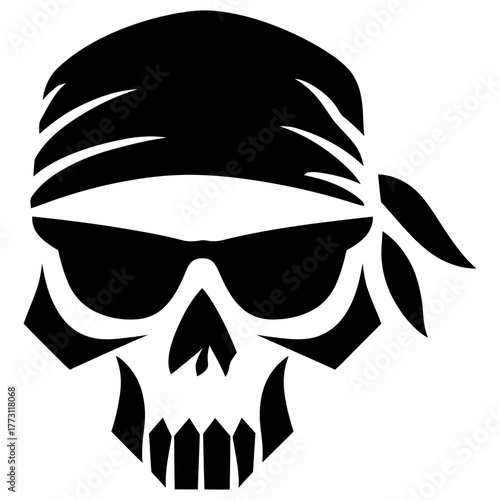 Vector Art Skull with Bandana and Shades Black and White Minimalistic Design for Tattoo or Logo