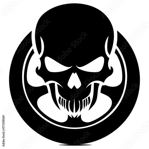 Vector Art Skull Inside Motorcycle Wheel Minimalist Black and White Design for Tattoo Emblem or Logo