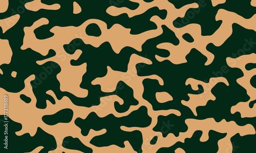 Vector illustration of abstract camouflage fabric design. Camouflage green, khaki and beige pattern, endless modern background, wallpaper. For hunting and military purposes.