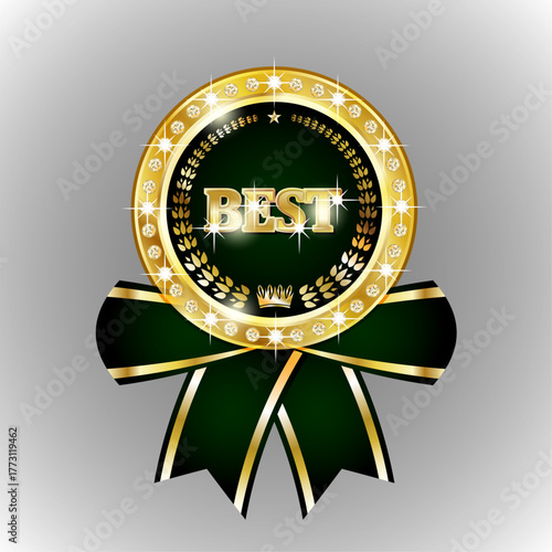 Vector gold medal.Premium quality certificate seal, gold award, VIP tags and banners for stickers and banners with the words "Best products", "Brand No. 1", bestseller icon with a golden crown.