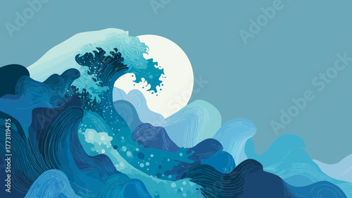 A clean vector template designed for a social media post promoting WTAD, with placeholder text and wave elements.