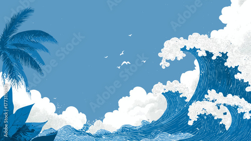 A clean vector template designed for a social media post promoting WTAD, with placeholder text and wave elements.