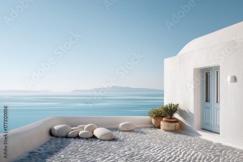 Serene Aegean Balcony Retreat with Blue Sea Views and White Cycladic Architecture